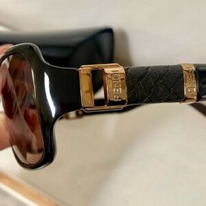 Stunning FENDI bronze gold buckle w leather detailing rectangular sunglasses